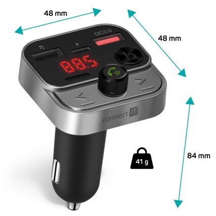 CONNECT IT CCC-8900-AN - Transmissor FM para carro com função handsfree preto/prateado