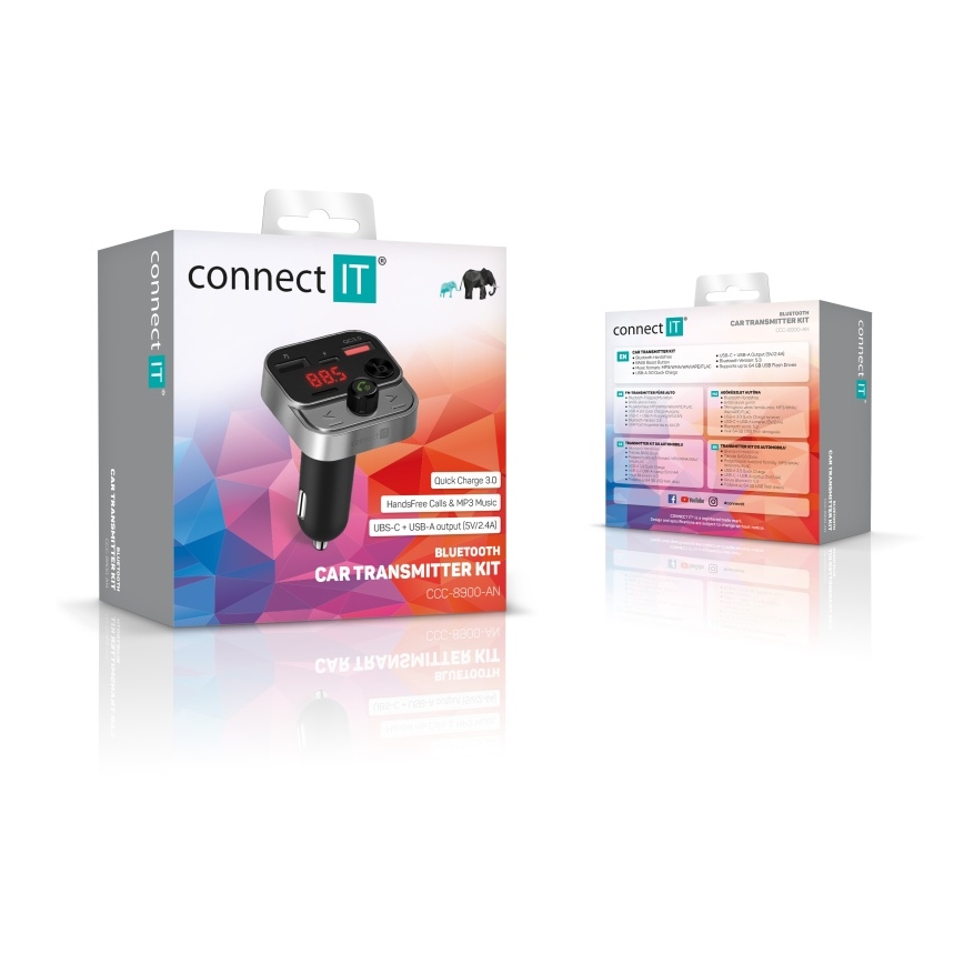 CONNECT IT CCC-8900-AN - Transmissor FM para carro com função handsfree preto/prateado