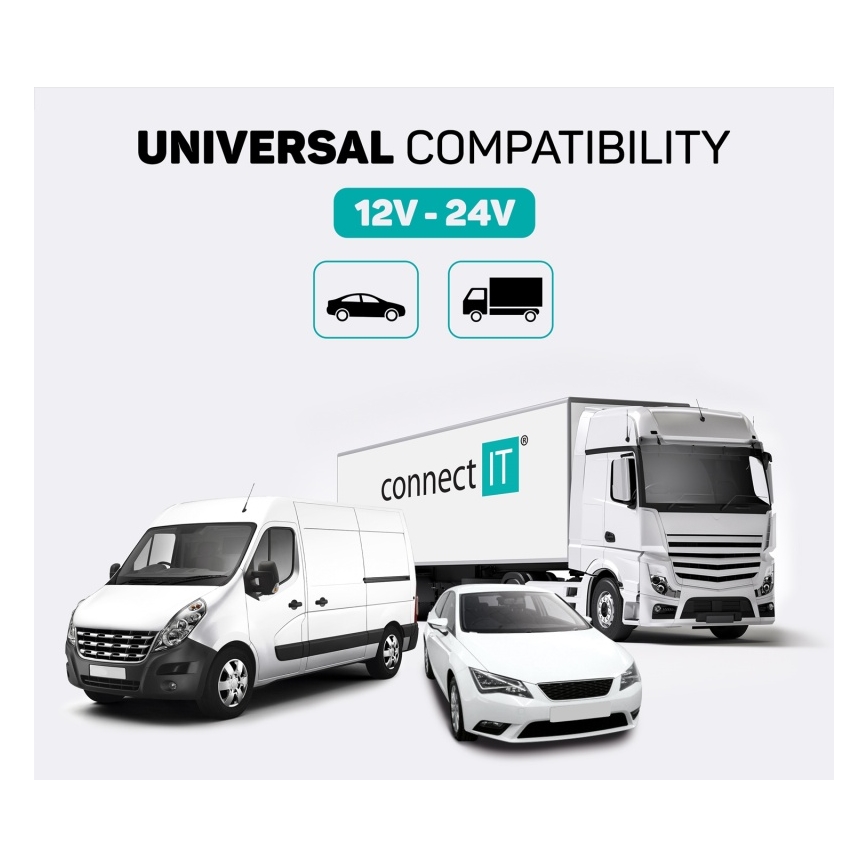 CONNECT IT CCC-9090-SL - Transmissor FM LED RGB para automóveis com função mãos-livres preto/prateado
