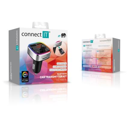 CONNECT IT CCC-9090-SL - Transmissor FM LED RGB para automóveis com função mãos-livres preto/prateado