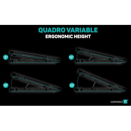 CONNECT IT CCP-2200-BK - Tapete de arrefecimento para computador portátil 4x ventoinha 2xUSB preto/azul