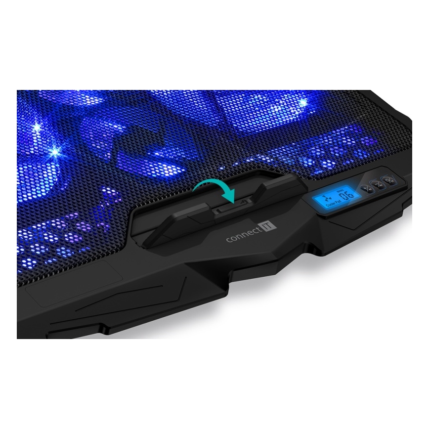 CONNECT IT CCP-2200-BK - Tapete de arrefecimento para computador portátil 4x ventoinha 2xUSB preto/azul