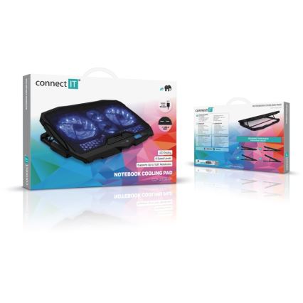 CONNECT IT CCP-2200-BK - Tapete de arrefecimento para computador portátil 4x ventoinha 2xUSB preto/azul