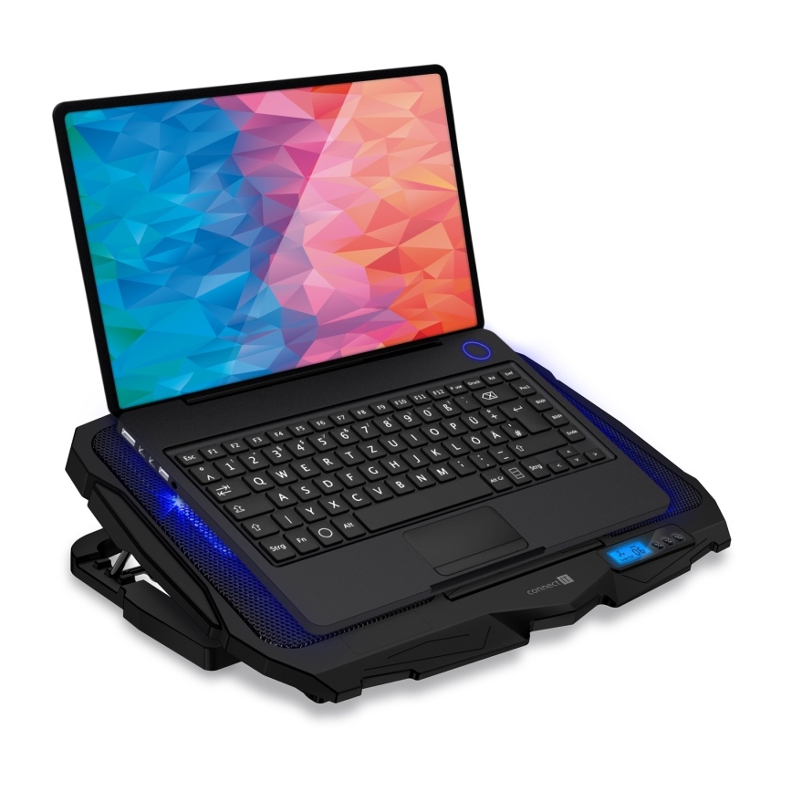 CONNECT IT CCP-2200-BK - Tapete de arrefecimento para computador portátil 4x ventoinhas 2xUSB preto//azul
