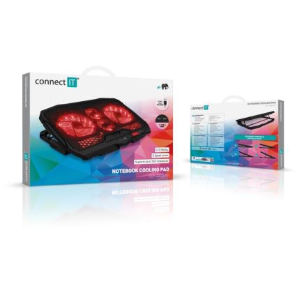 CONNECT IT CCP-2200-RD - Tapete de arrefecimento para computador portátil 4x ventoinha 2xUSB preto/vermelho