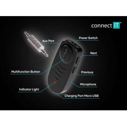 CONNECT IT CFF-4050-BK - Recetor de áudio Bluetooth AUX 110 mAh