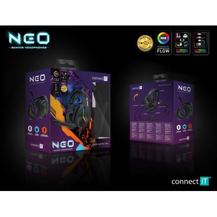 CONNECT IT CHP-3595-BK - Auscultadores LED RGB com fios gaming com microfone preto