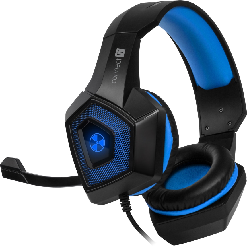 CONNECT IT CHP-5500-BL - Auscultadores LED com fios gaming com microfone preto/azul