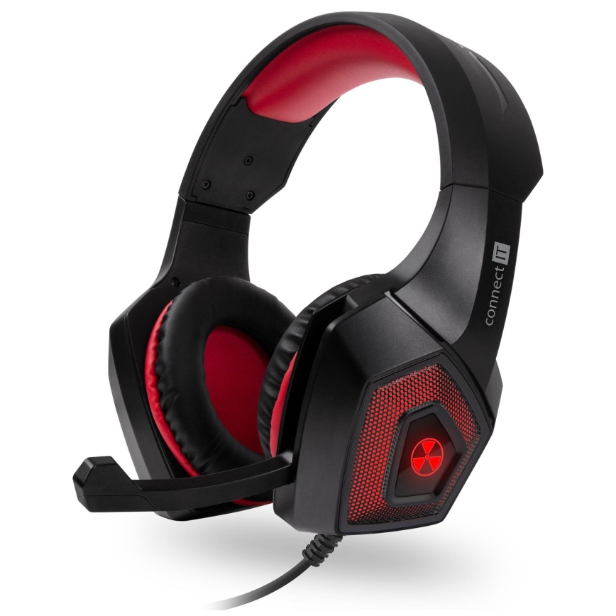 CONNECT IT CHP-5500-RD - Auscultadores LED com fios gaming com microfone preto/vermelho