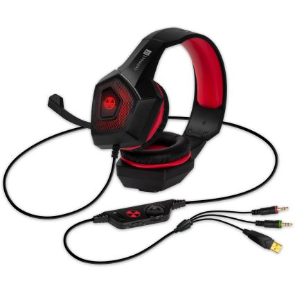 CONNECT IT CHP-5500-RD - Auscultadores LED com fios gaming com microfone preto/vermelho