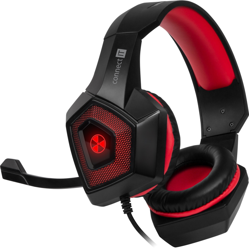 CONNECT IT CHP-5500-RD - Auscultadores LED com fios gaming com microfone preto/vermelho