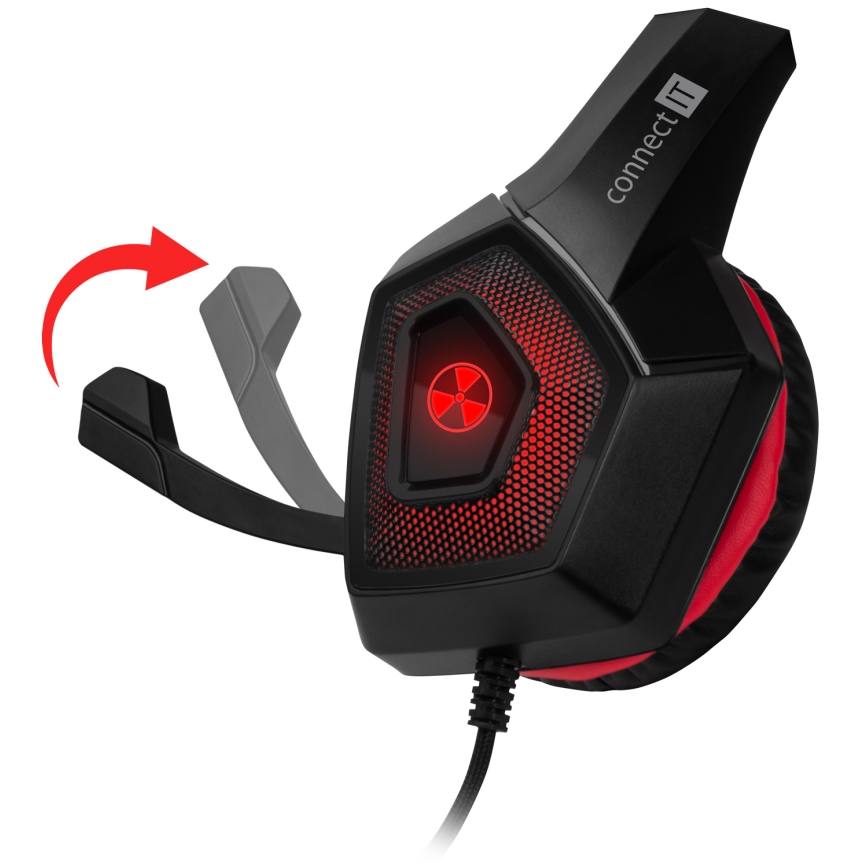 CONNECT IT CHP-5500-RD - Auscultadores LED com fios gaming com microfone preto/vermelho