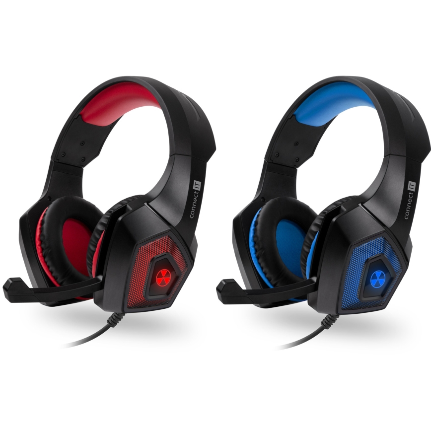 CONNECT IT CHP-5500-RD - Auscultadores LED com fios gaming com microfone preto/vermelho