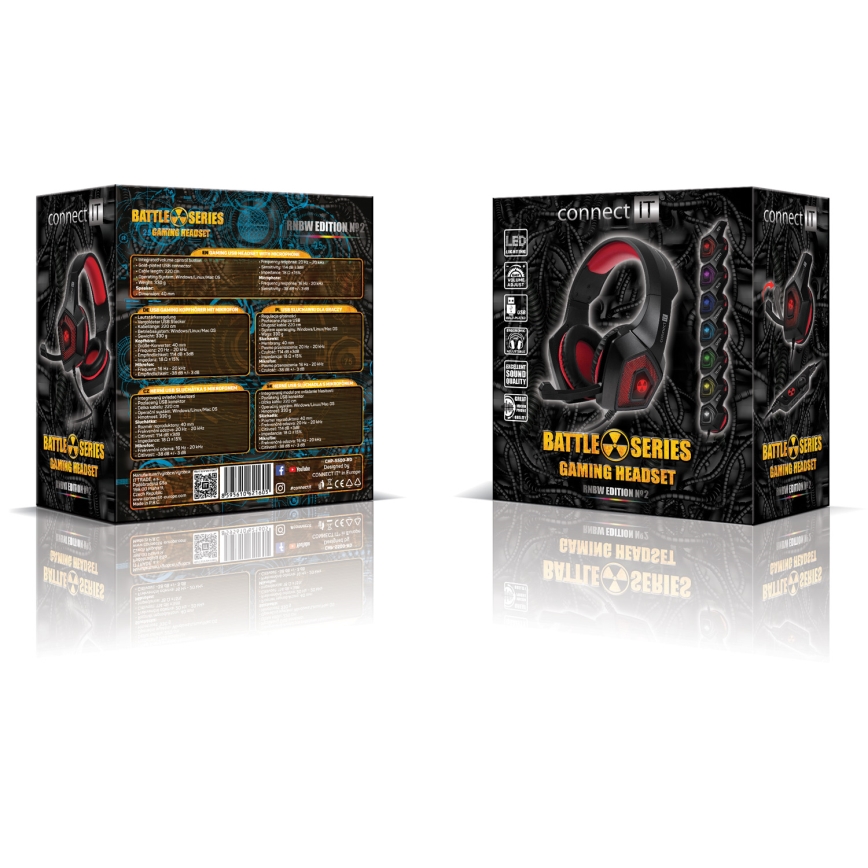 CONNECT IT CHP-5500-RD - Auscultadores LED com fios gaming com microfone preto/vermelho