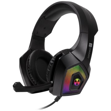 CONNECT IT CHP-5600-BK - Auscultadores LED RGB com fios gaming com microfone preto