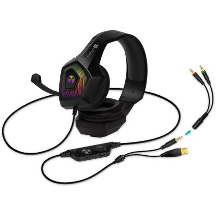 CONNECT IT CHP-5600-BK - Auscultadores LED RGB com fios gaming com microfone preto