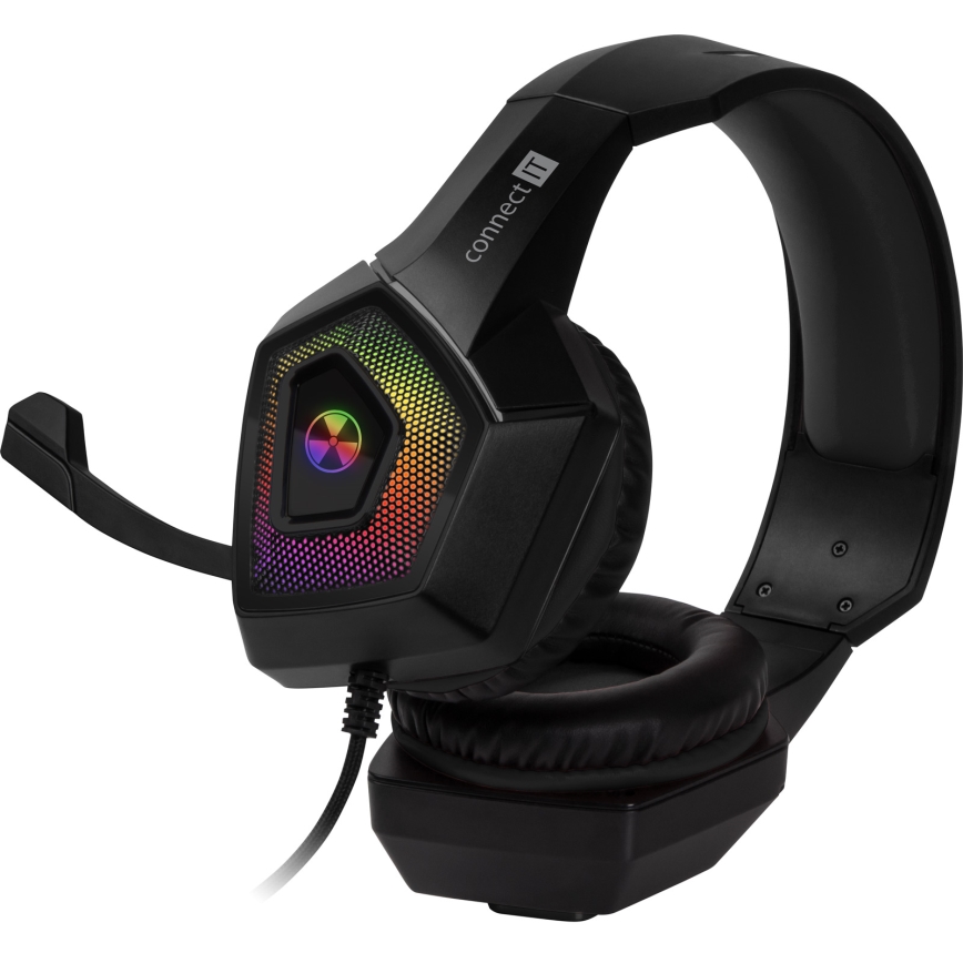 CONNECT IT CHP-5600-BK - Auscultadores LED RGB com fios gaming com microfone preto