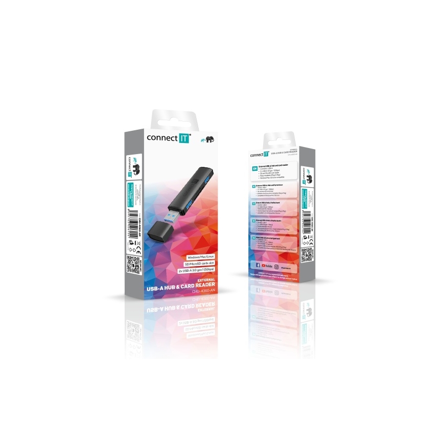 CONNECT IT CHU-4060-AN - Hub USB-A com leitor de cartões de memória 4em1