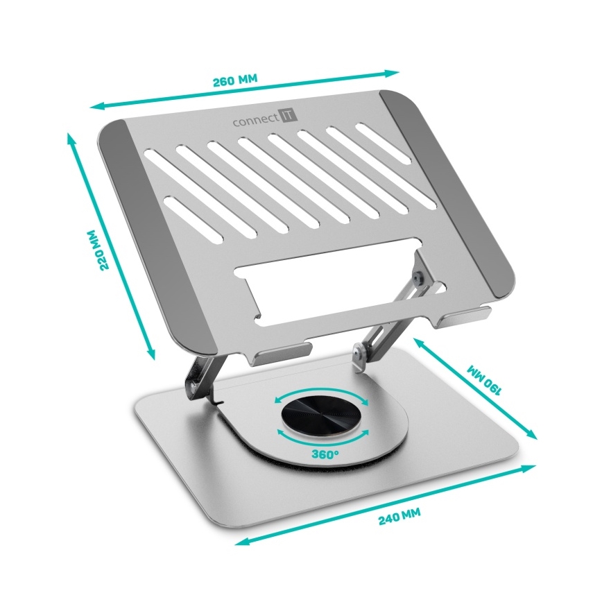 CONNECT IT CMF-2100-SL - Suporte rotativo para computador portátil prateado