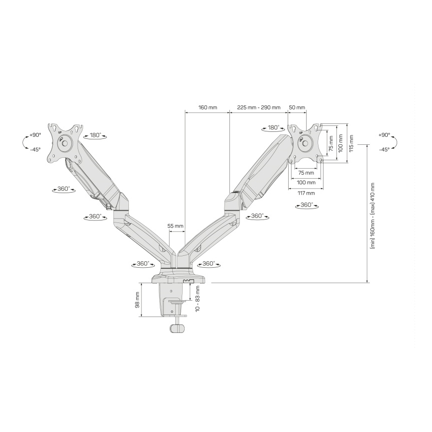 CONNECT IT CMF-3207-BK - Suporte universal para 2 monitores 13-27” preto