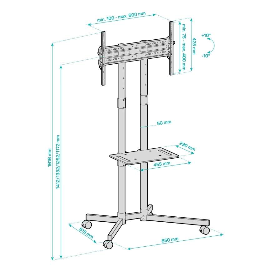 CONNECT IT CMH-9100-BK - Suporte de TV móvel com prateleira 37-70” preto