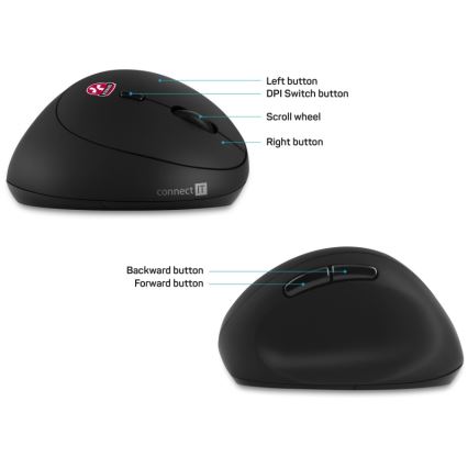 CONNECT IT CMO-2600-BK - Rato sem fios ergonómico 800/1200/1600 DPI 1xAA preto