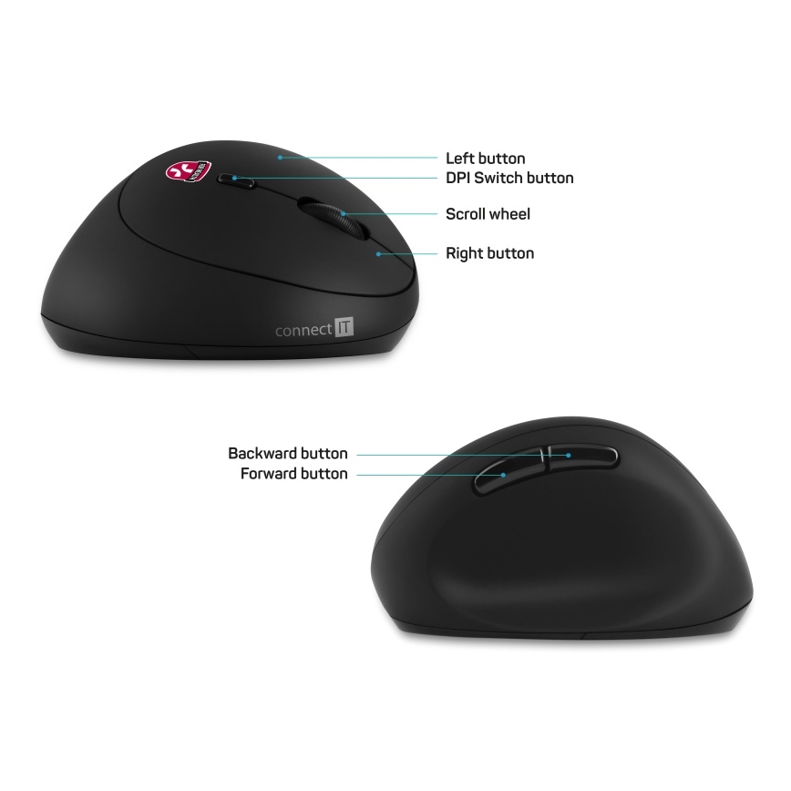 CONNECT IT CMO-2600-BK - Rato sem fios ergonómico 800/1200/1600 DPI 1xAA preto