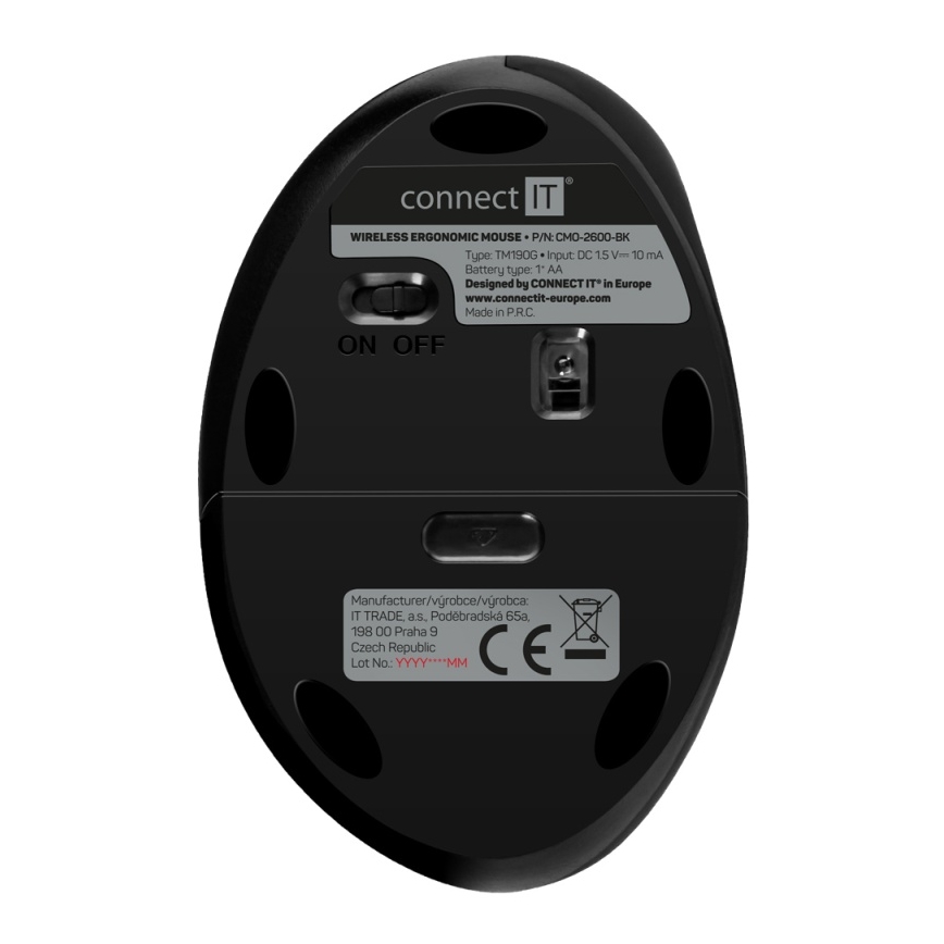 CONNECT IT CMO-2600-BK - Rato sem fios ergonómico 800/1200/1600 DPI 1xAA preto