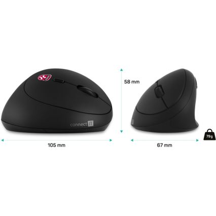 CONNECT IT CMO-2600-BK - Rato sem fios ergonómico 800/1200/1600 DPI 1xAA preto