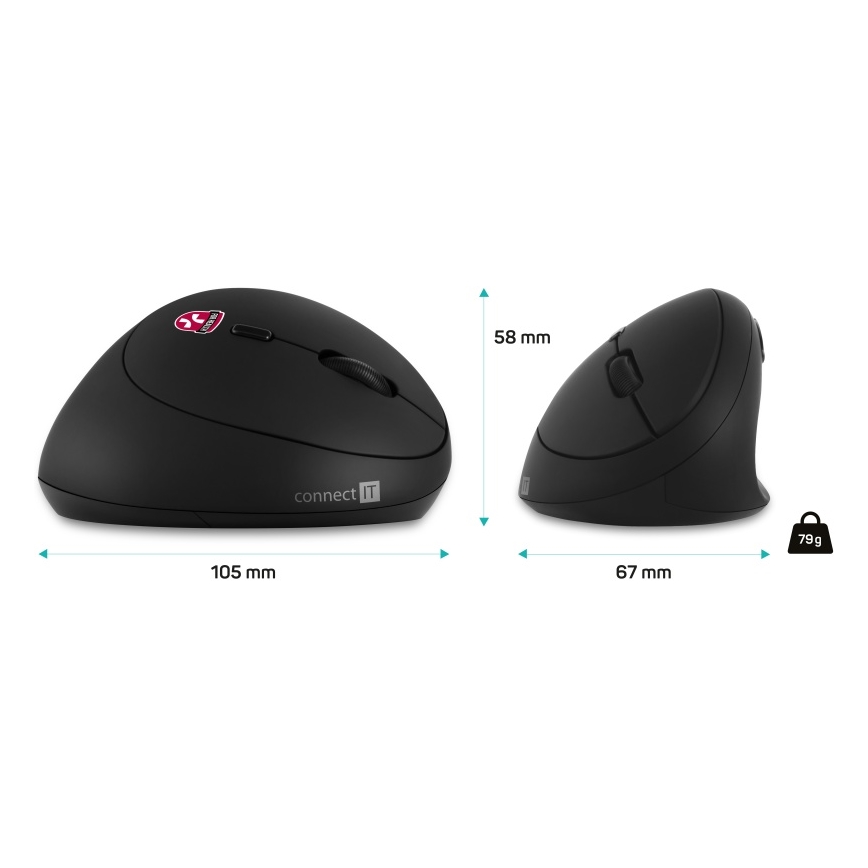 CONNECT IT CMO-2600-BK - Rato sem fios ergonómico 800/1200/1600 DPI 1xAA preto