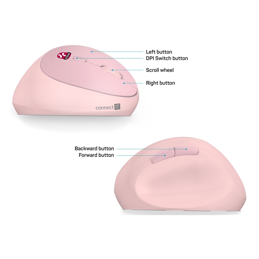 CONNECT IT CMO-2600-PK - Rato sem fios ergonómico 800/1200/1600 DPI 1x pilha AA rosa