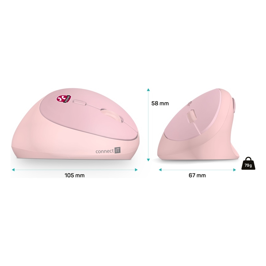 CONNECT IT CMO-2600-PK - Rato sem fios ergonómico 800/1200/1600 DPI 1x pilha AA rosa