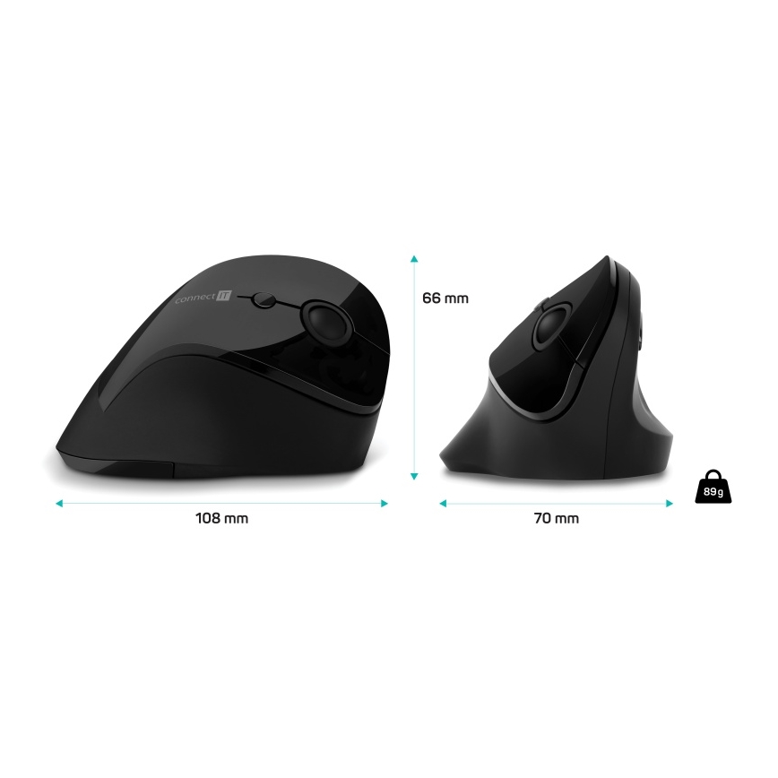 CONNECT IT CMO-2700-BK - Rato sem fios ergonómico 800/1200/1600 DPI 1xAA preto