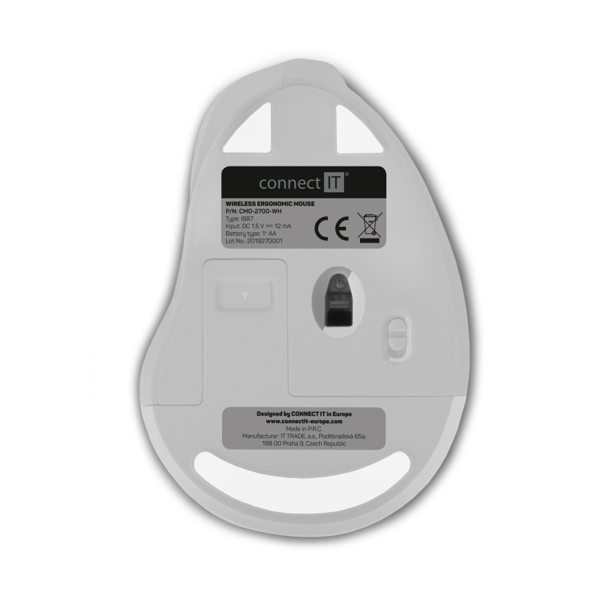 CONNECT IT CMO-2700-WH - Rato sem fios ergonómico 800/1200/1600 DPI 1xAA branco