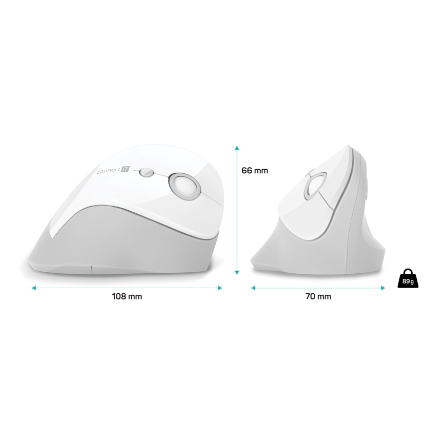 CONNECT IT CMO-2700-WH - Rato sem fios ergonómico 800/1200/1600 DPI 1xAA branco