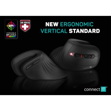 CONNECT IT CMO-2900-BK - Rato sem fios ergonómico 800/1200/1600 DPI 1xAA preto