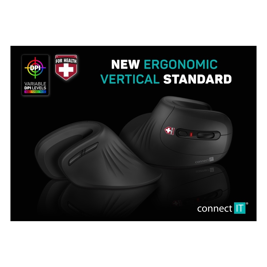 CONNECT IT CMO-2900-BK - Rato sem fios ergonómico 800/1200/1600 DPI 1xAA preto