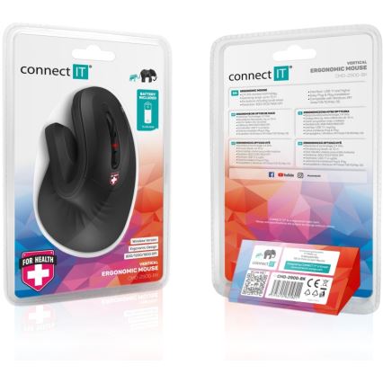 CONNECT IT CMO-2900-BK - Rato sem fios ergonómico 800/1200/1600 DPI 1xAA preto