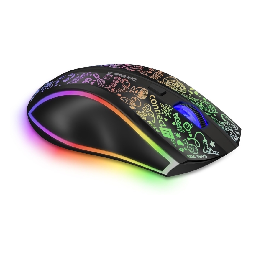 CONNECT IT CMO-3530-DD - Rato para jogos LED RGB sem fios 800/1200/1600/2400/4800 DPI 600 mAh preto