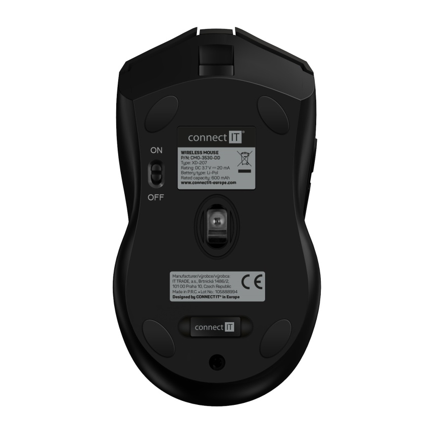 CONNECT IT CMO-3530-DD - Rato para jogos LED RGB sem fios 800/1200/1600/2400/4800 DPI 600 mAh preto