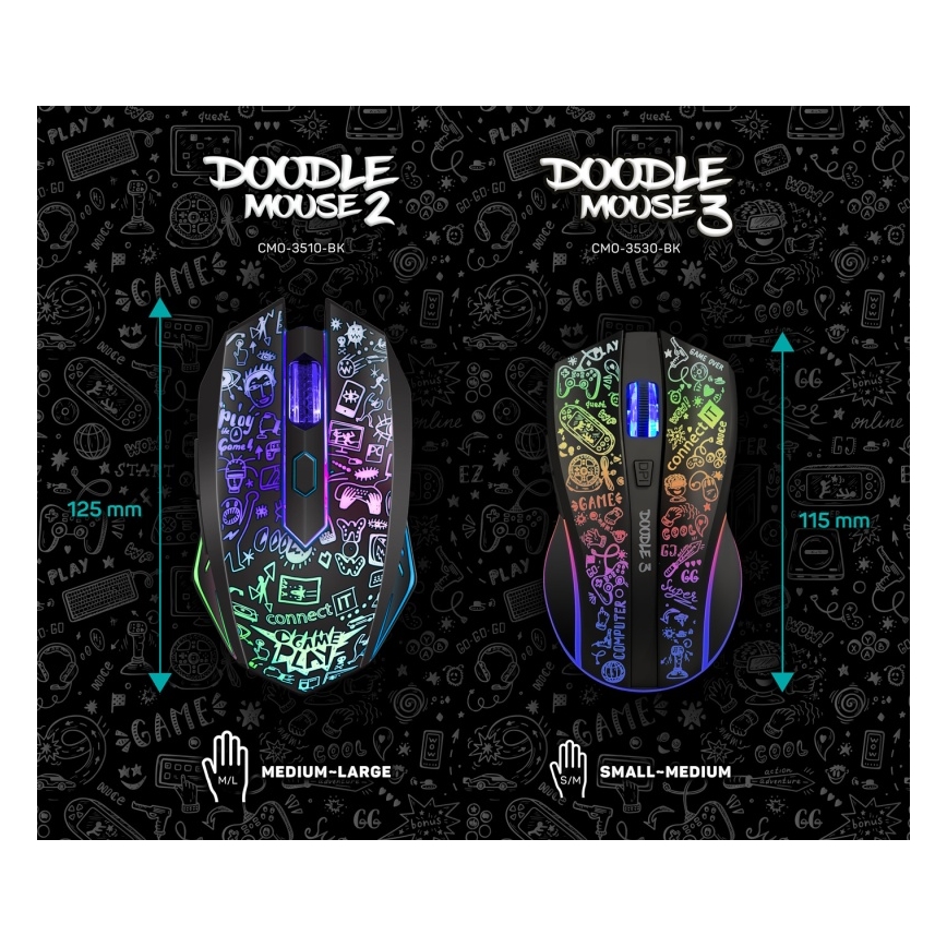 CONNECT IT CMO-3530-DD - Rato para jogos LED RGB sem fios 800/1200/1600/2400/4800 DPI 600 mAh preto