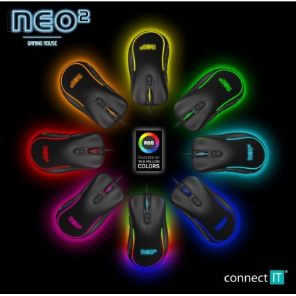 CONNECT IT CMO-3589-BK -  Rato LED RGB para jogos com fios 200-7200 DPI preto