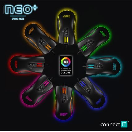 CONNECT IT CMO-3591-BK - Rato para jogos LED RGB com fios 500-7200 DPI preto