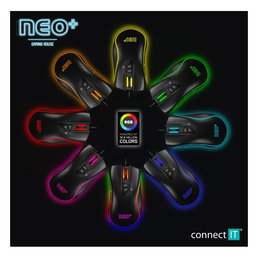 CONNECT IT CMO-3591-BK - Rato para jogos LED RGB com fios 500-7200 DPI preto