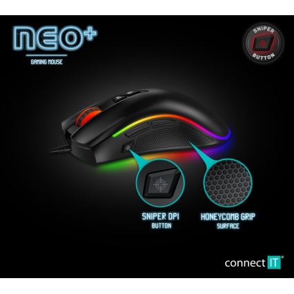 CONNECT IT CMO-3591-BK - Rato para jogos LED RGB com fios 500-7200 DPI preto