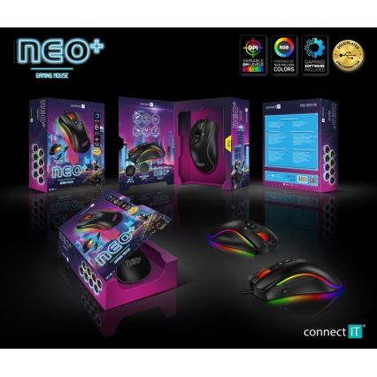CONNECT IT CMO-3591-BK - Rato para jogos LED RGB com fios 500-7200 DPI preto