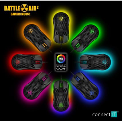 CONNECT IT CMO-5511-BK -Rato para jogos LED RGB com fios 200-12800 DPI preto