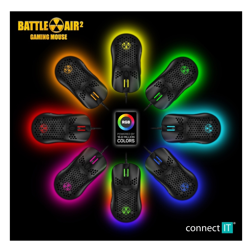 CONNECT IT CMO-5511-BK -Rato para jogos LED RGB com fios 200-12800 DPI preto