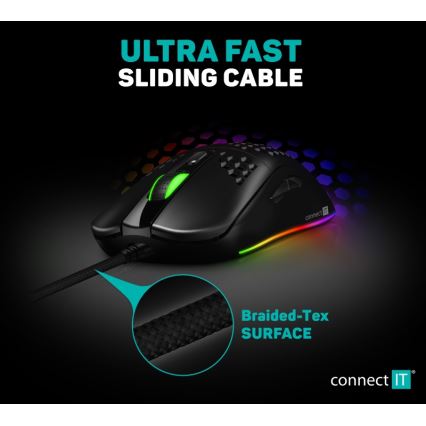CONNECT IT CMO-5511-BK -Rato para jogos LED RGB com fios 200-12800 DPI preto