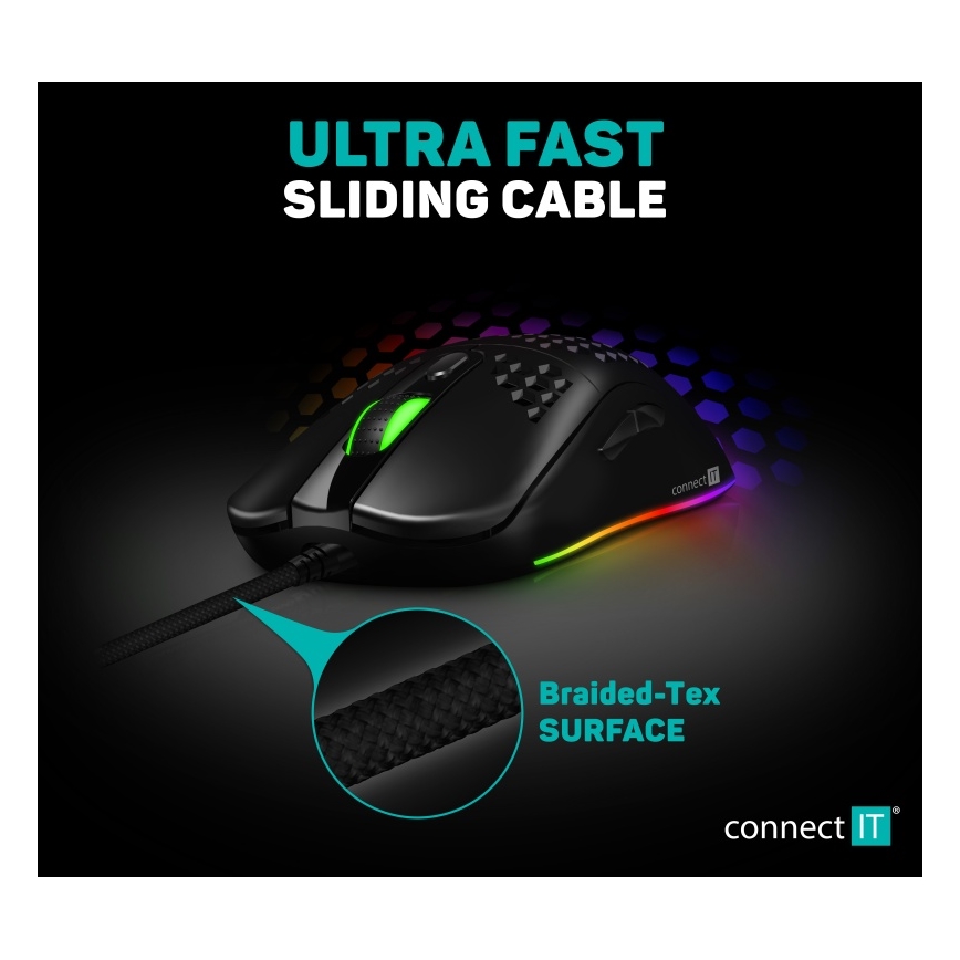 CONNECT IT CMO-5511-BK -Rato para jogos LED RGB com fios 200-12800 DPI preto